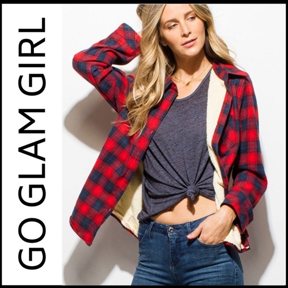 Glam Girl Fashion Tops - LAST 1!  RED/BLUE Plaid Fleece Lined Flannel Top